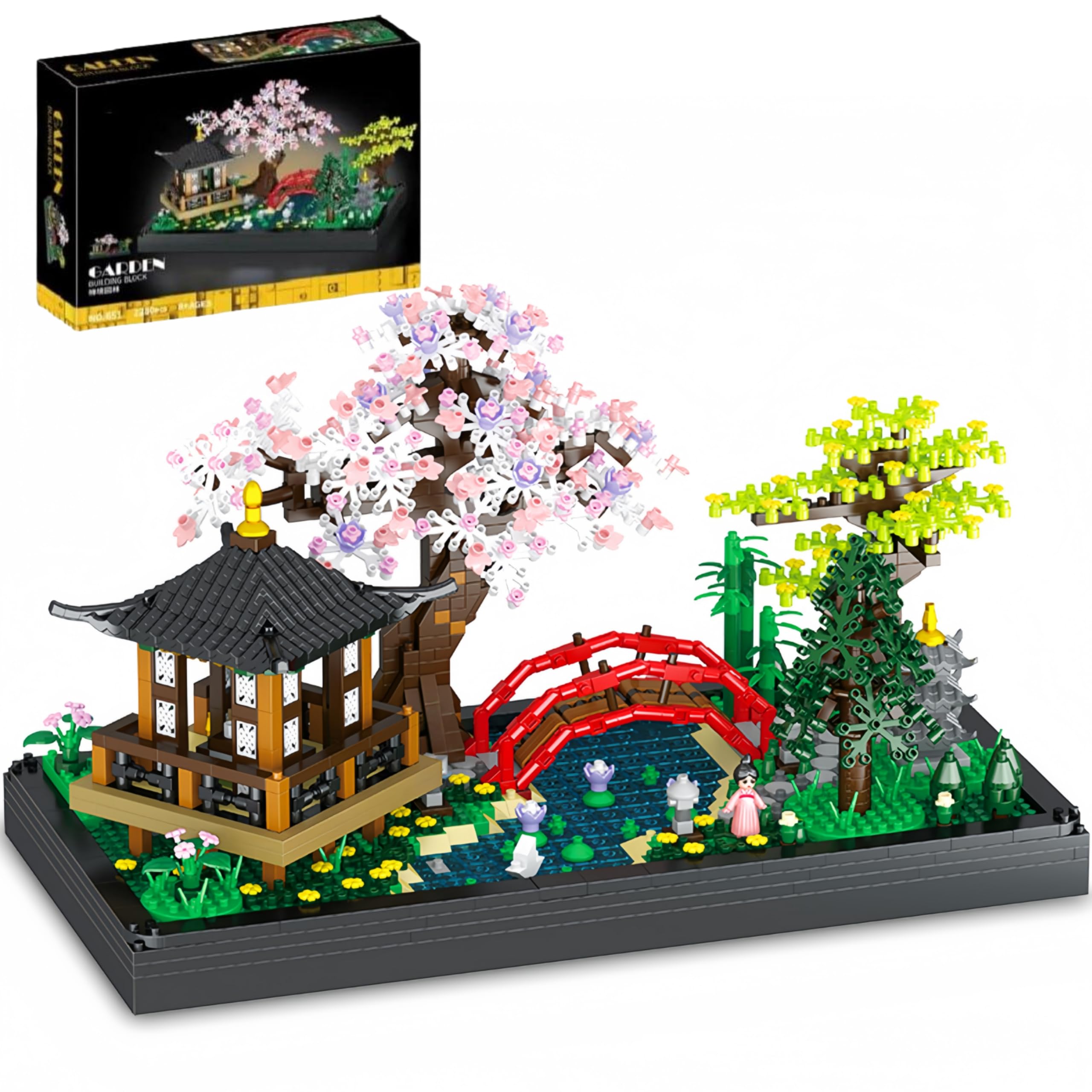 Architectural Building Blocks Set, 2280Pcs Japanese Zen Gardens and Meditation Cherry Blossom Garden Pavilion Bridge Mini Building Set, Botanical Sakura Collection Building Set for Adults and Children
