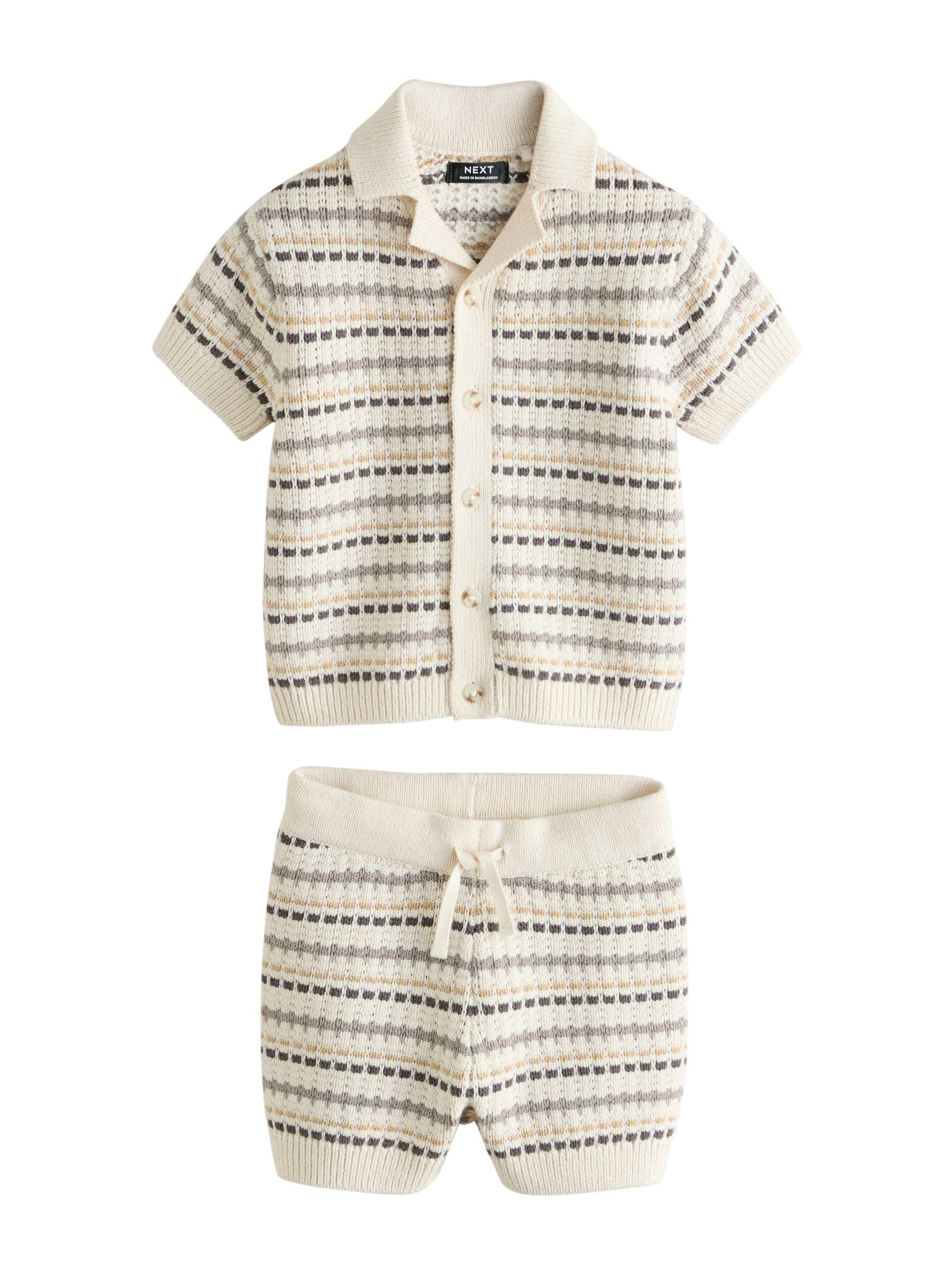 NEXT Jungen Strukturiertes Strick-Poloshirt mit Reverskragen und Shorts im Set