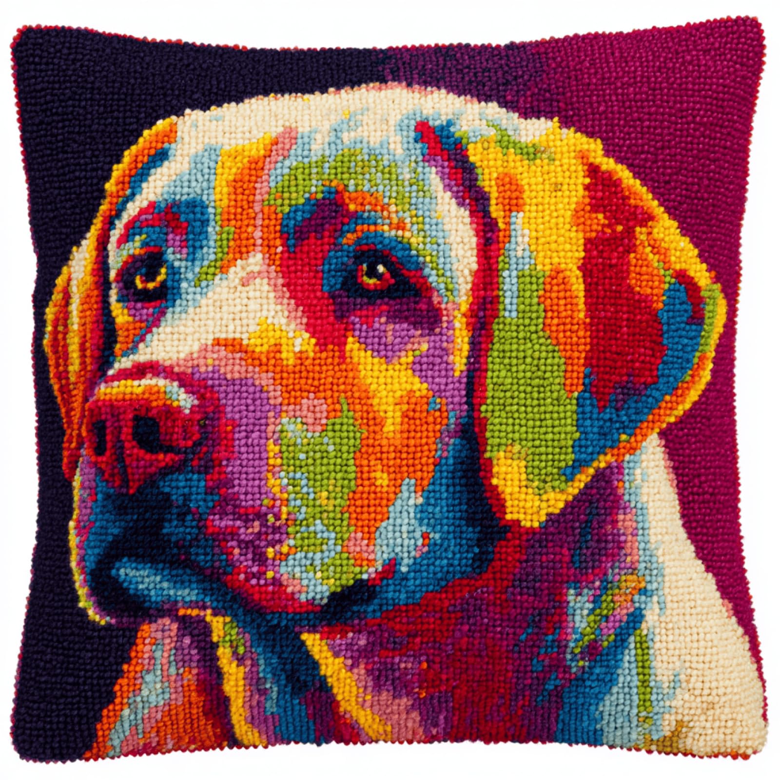Xdeghuangss Multicolor Latch Hook Cushion Kit,Labrador Retriever Pattern Diy Pillow Cover,Beginner Friendly Tufting Yarn Craft Kit,Handmade Sofa Cushion Cover,Latch Hook Pillow Kit For Home Decor & Gift,43X43 Cm
