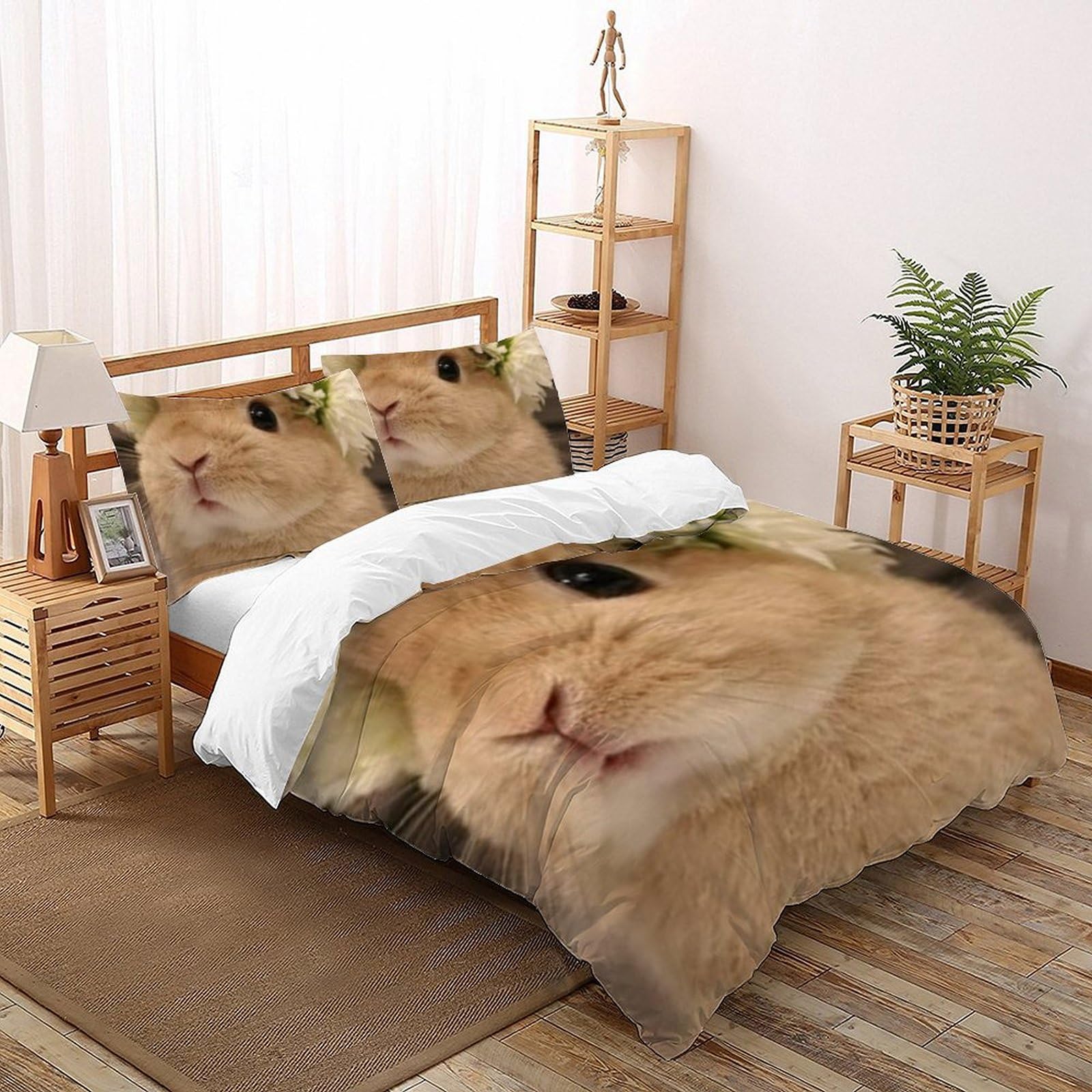 Housse de couette imprimé 3D animaux en microfibre douce Le Lapin Literie