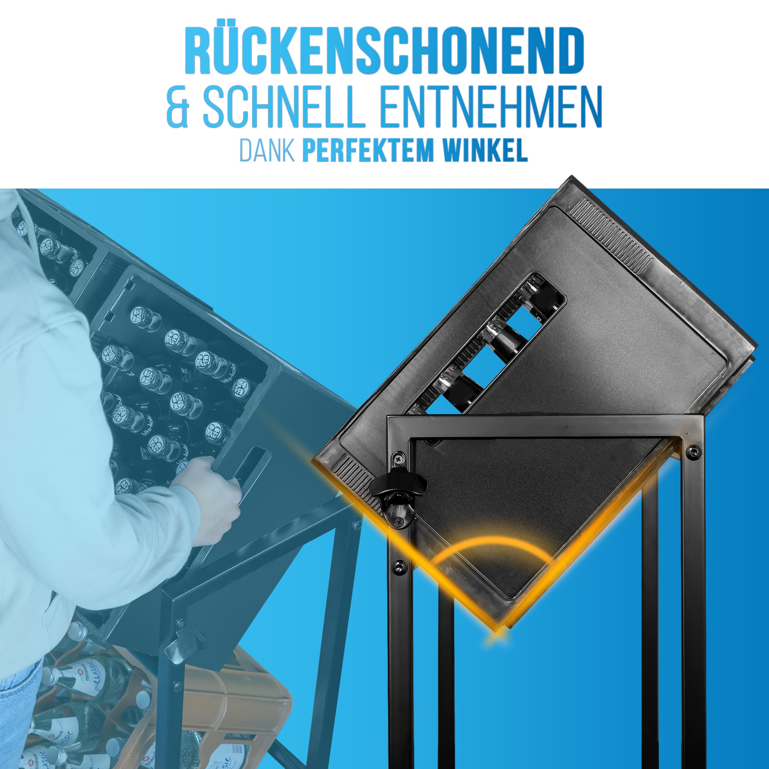 ATHELON® Getränkekistenregal für 6 Kisten - Platzsparendes Getränkeregal inkl. Flaschenöffner & Bodenschutz - Verbessertes Kistenregal [2024] - Getränkekistenhalter aus Metall