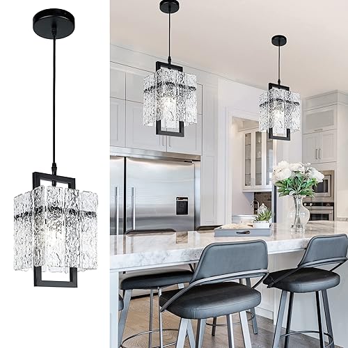 IKK Black Crystal Pendant Light for Kitchen Island, Luxury Water