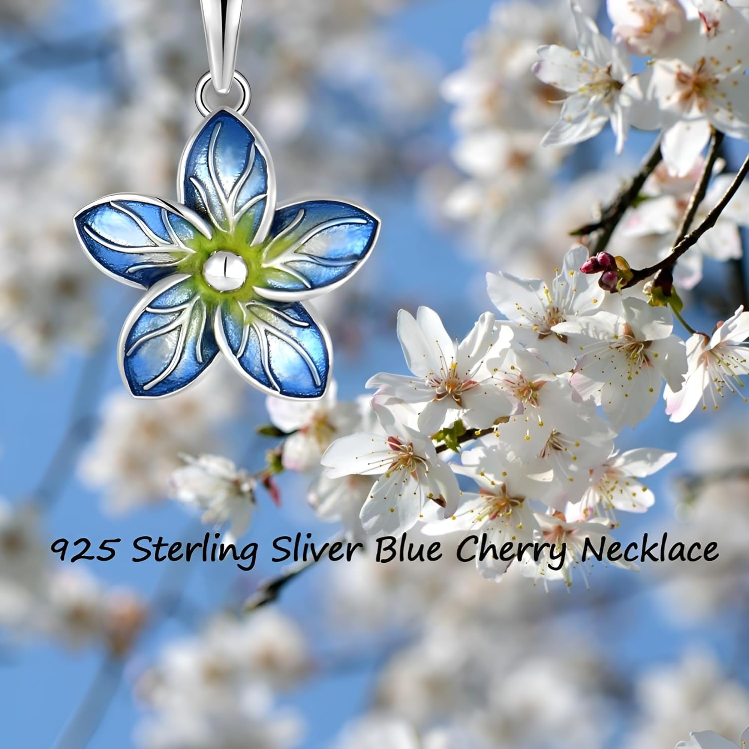 DESTIN Cherry/Lotus Flower Pendant Necklace 925 Sterling Silver Flower Jewelry Gifts for Lover Women Girls for Valentine's Day Birthday Christmas Mother Day - Image 3
