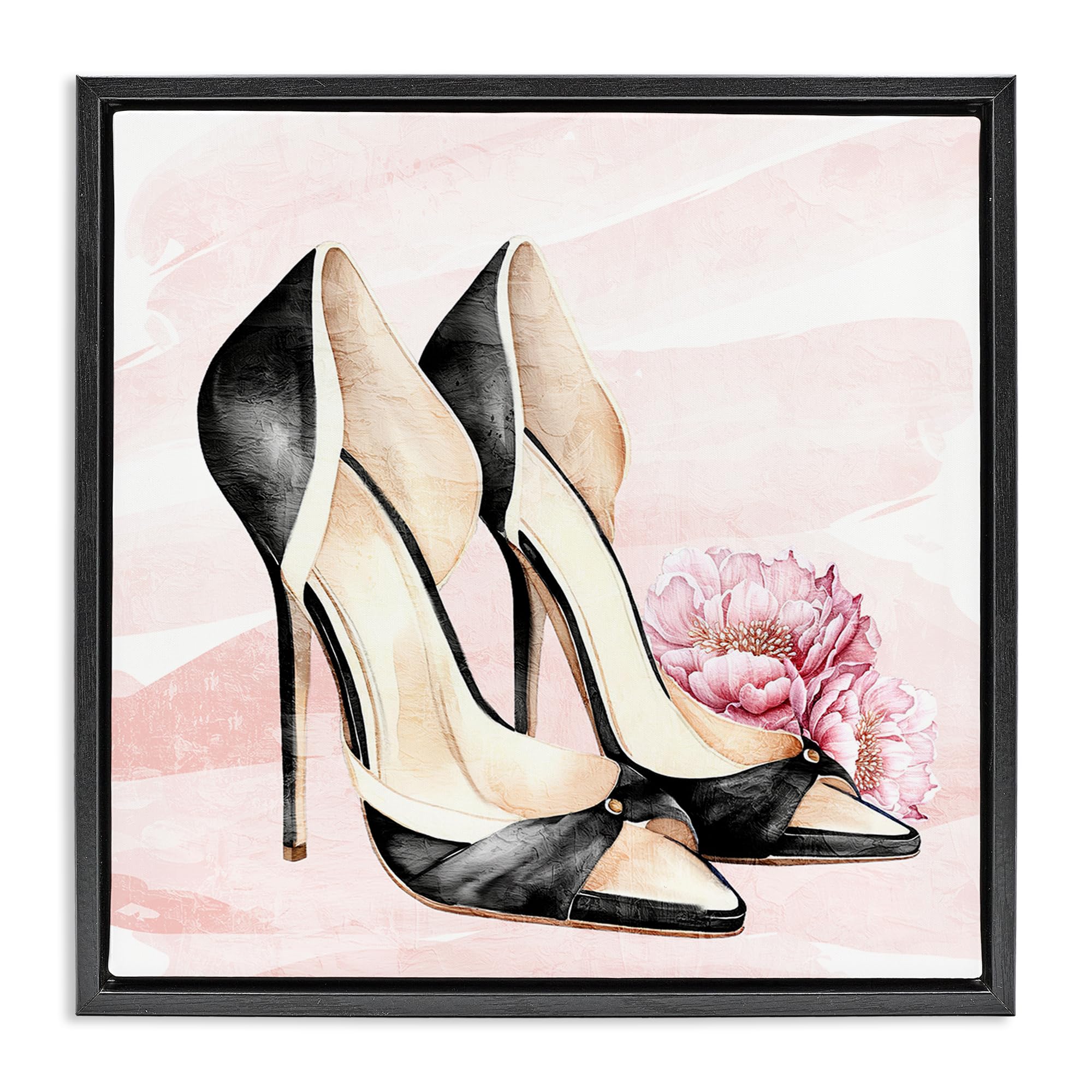 Stupell Industries 'Glam Time Heels', Floating Frame Canvas Art, Black, 25 x 25 Inches, Easy to Hang and Sturdy, Made in USA, by Kim Allen