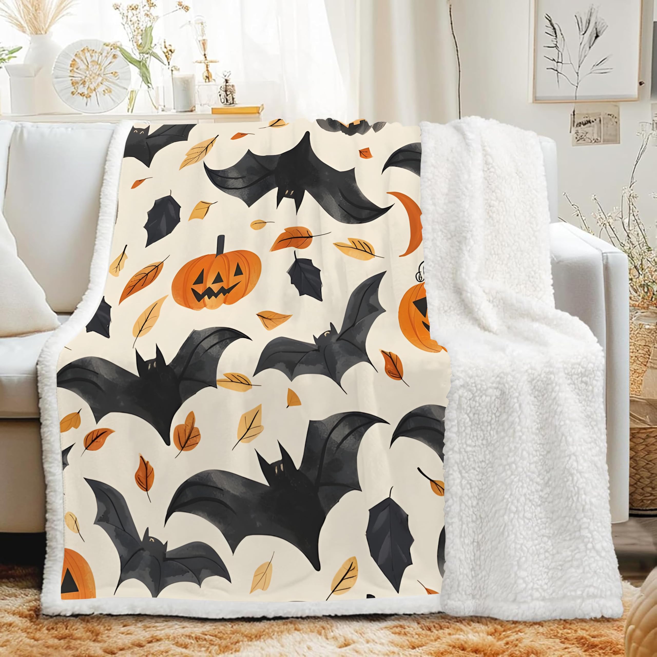 Couverture Sherpa d'Halloween 120x200 cm : Cadeau Automne Idéal