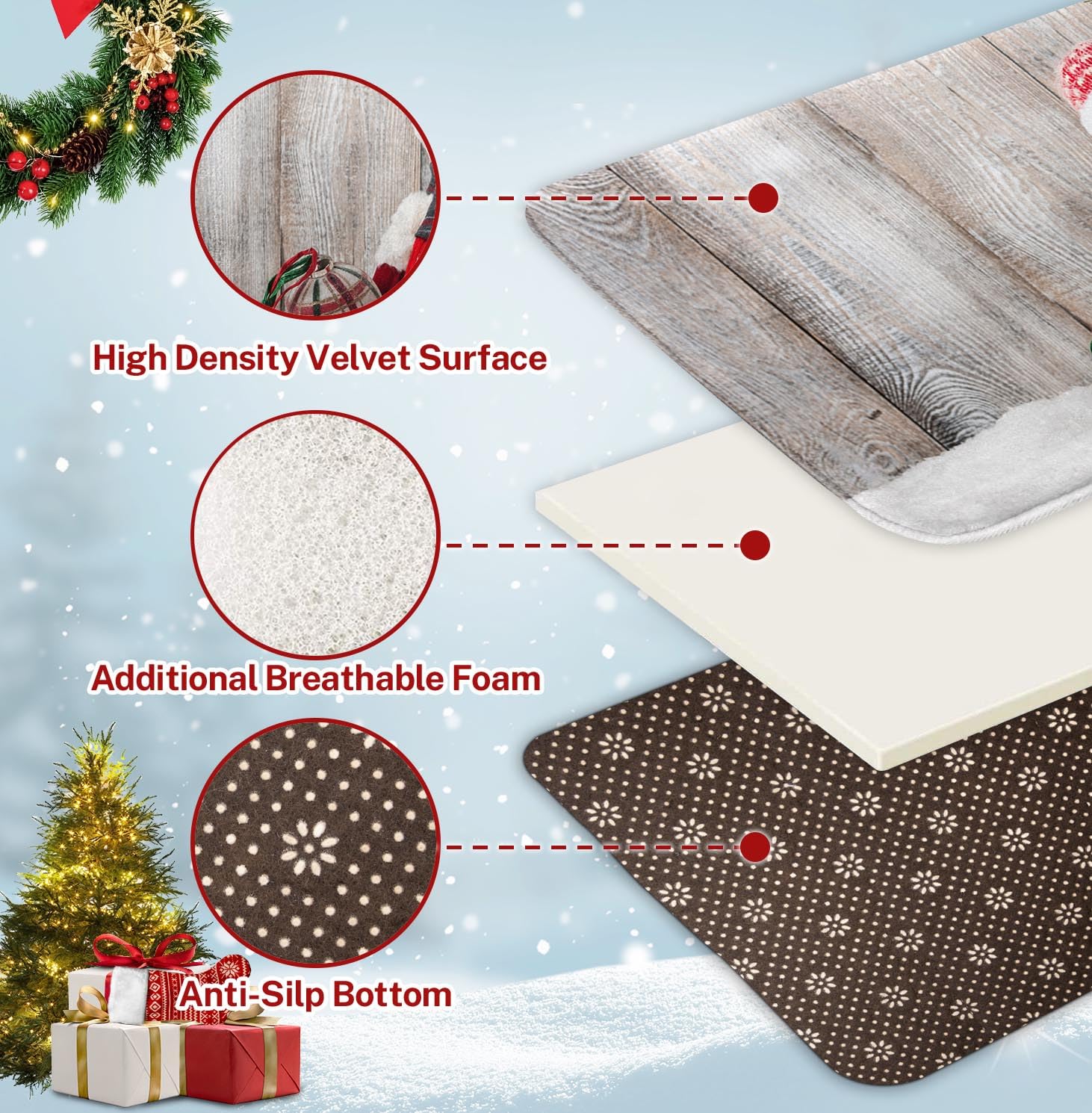 ArtSocket Lot de 3 tapis de salle de bain antidérapants en microfibre à mémoire de forme - Motif bonhomme de neige et boule de Noël - Lavable en machine