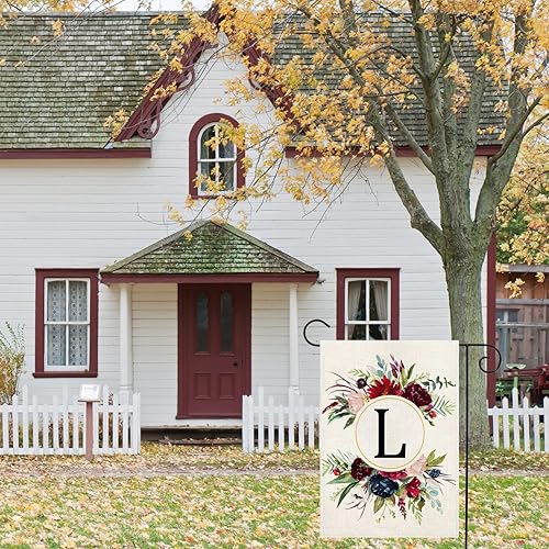 Miniatura 5 de Banderas de jardín con monograma de letra L, bandera de jardín de verano de 12 x 18 pulgadas, banderas florales de doble cara para patio, bandera de