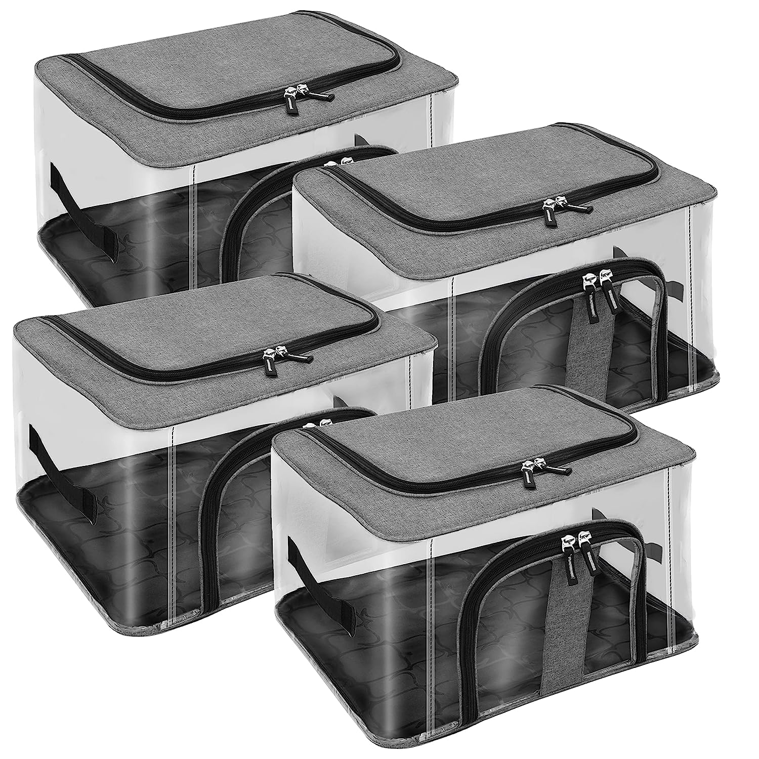 RYLAN 4 Pack Nylon 33 L PVC Transparent Moisture Proof Storage box for Clothes Under Bed Closet Wardrobe Organizer Bag for Clothes with Carry Handle (Grey, 44 x 31 x 24 cm)-image-37