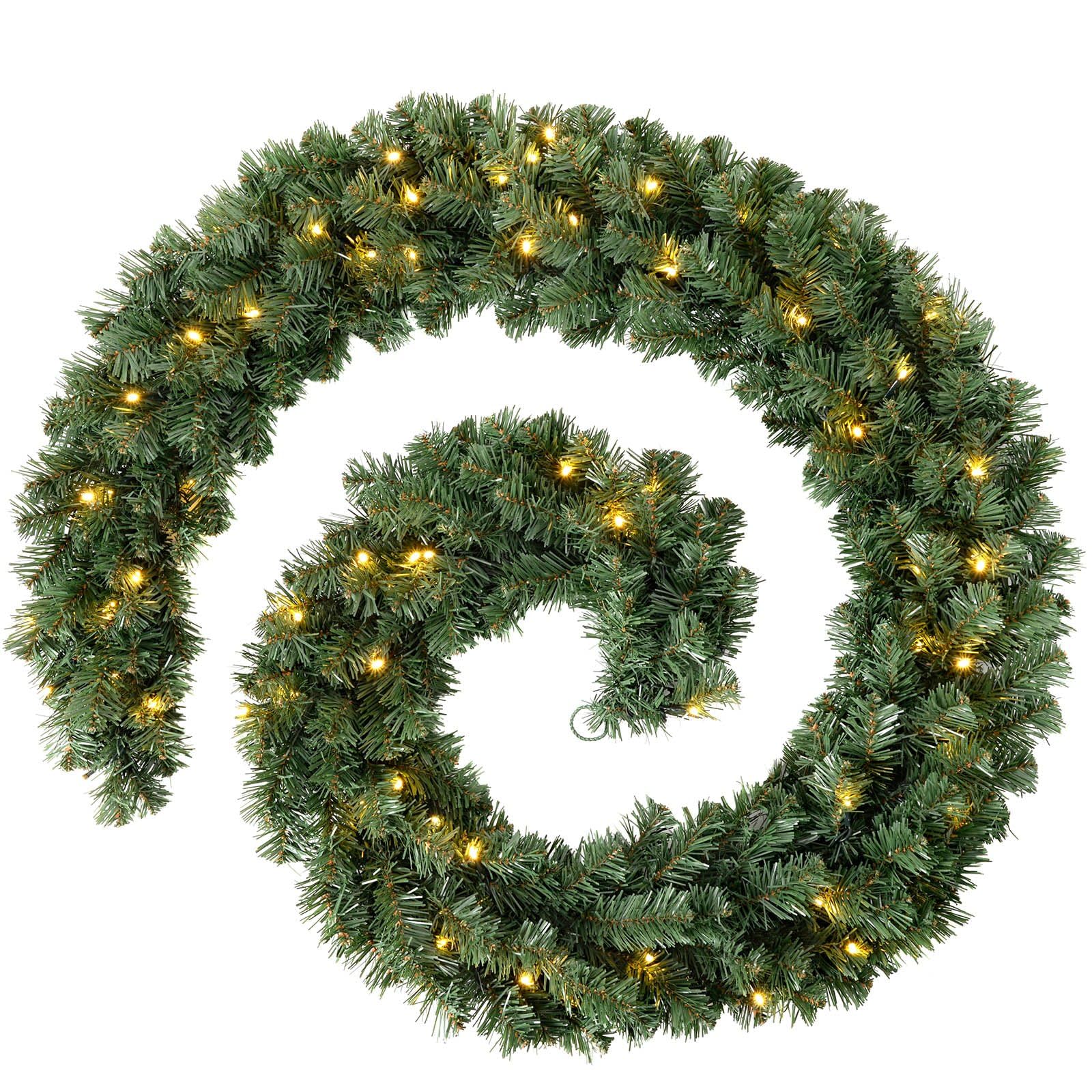 WeRChristmas Extra Thick Pre-Lit Multi-Function Garland with 80 Warm LED Lights, Natural, 9 feet