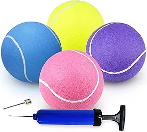 Bottles N Bags 4 Large Tennis Balls 8-inch - for Dogs, Or Play Balls, Durable Tennis Balls for Aggressive Chewers Assorted Colors, Colors May Very Non-Toxic - Ships Deflated (4 Pack)