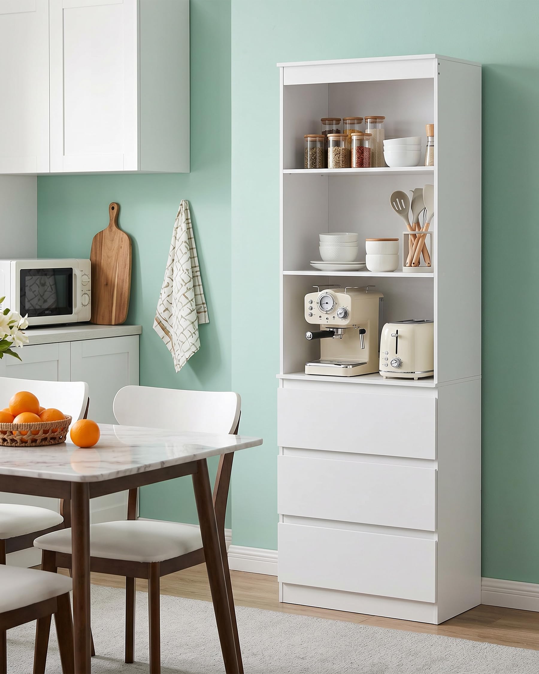 Mobile Cucina 180cm Alto 60cm Largo Credenza Soggiorno con Cassetti Armadio Salvaspazio Mobile Bianco