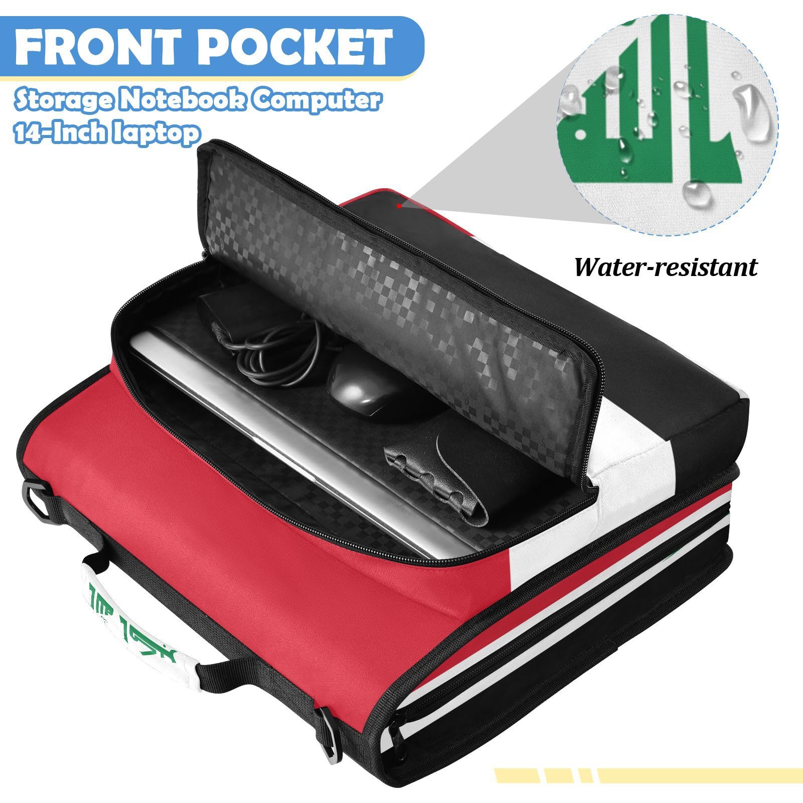 Bolsa de carpeta de 3 anillos con cremallera resistente al agua, organizador de portafolios impreso completo con anillos de 2 pulgadas, se adapta a laptop de 14 pulgadas para la escuela y la oficina