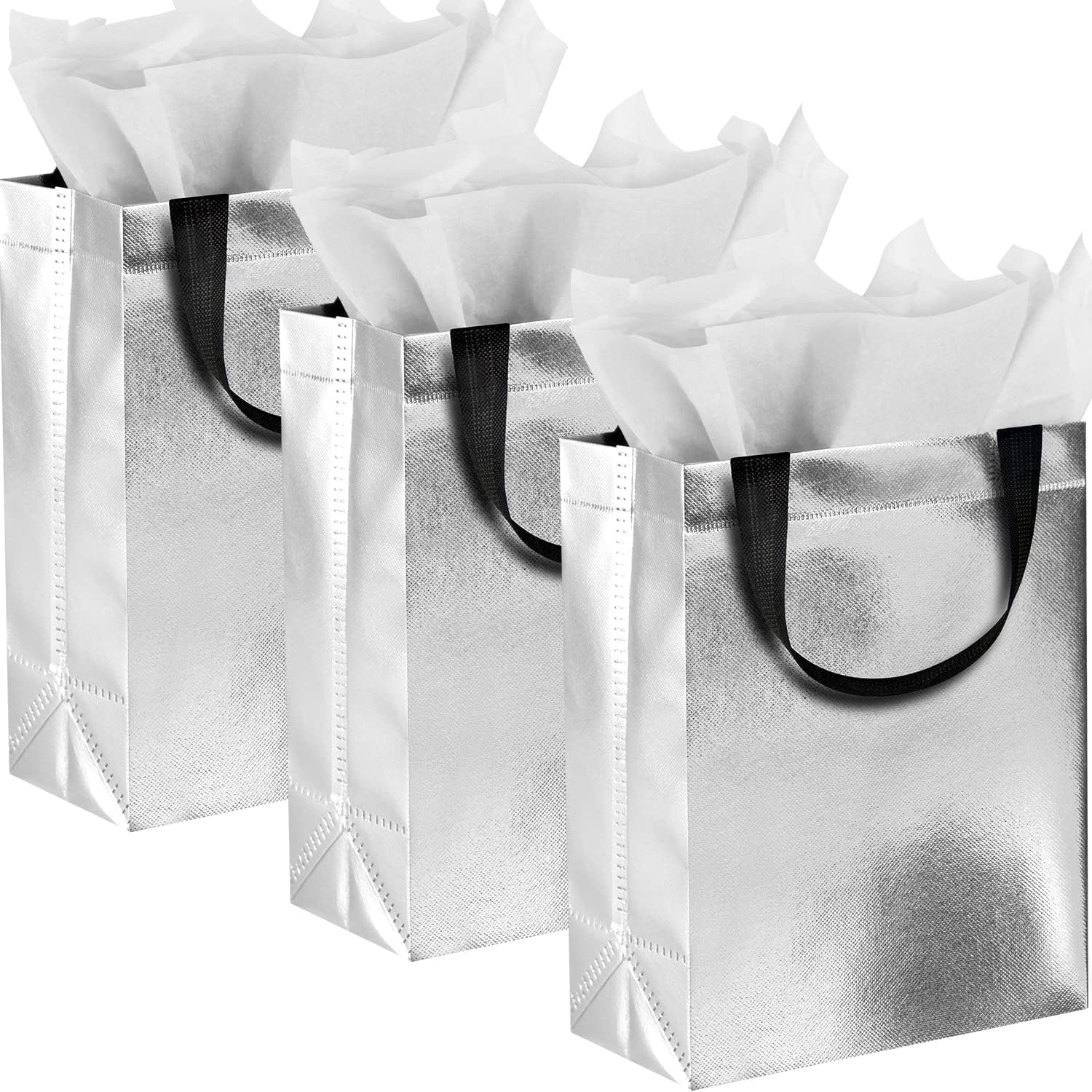 GITMIWS Sparkle Gift Bags with Tissues Set of 18 Silver