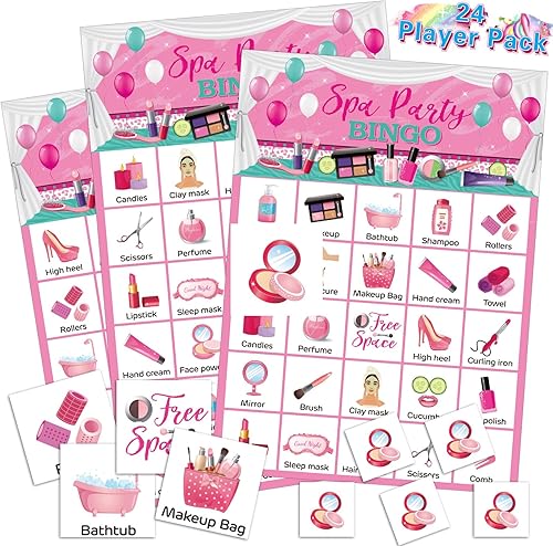Miniatura 6 de Liliful Juego de bingo para fiesta de spa, 35 piezas, para 24 jugadores, para fiesta de maquillaje, juegos temáticos de belleza para mujeres