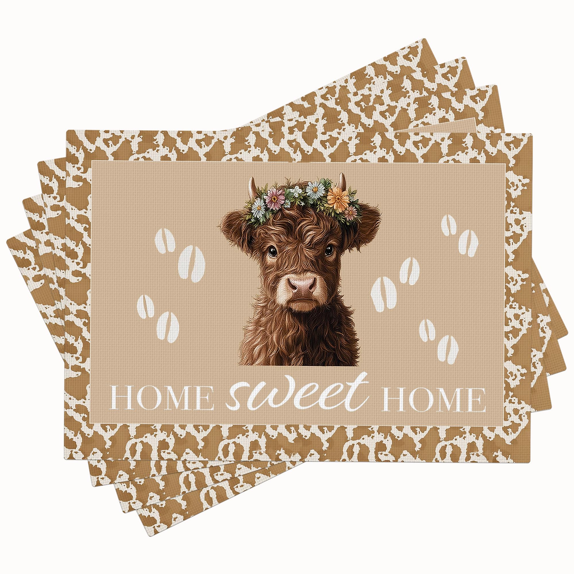 Highland Cow Placemats Set of 4 Place Mats Animal Table Mats for Kitchen Dining Restaurant Decoration for Table Decor Home Party 4 PCS 12x18 Inch