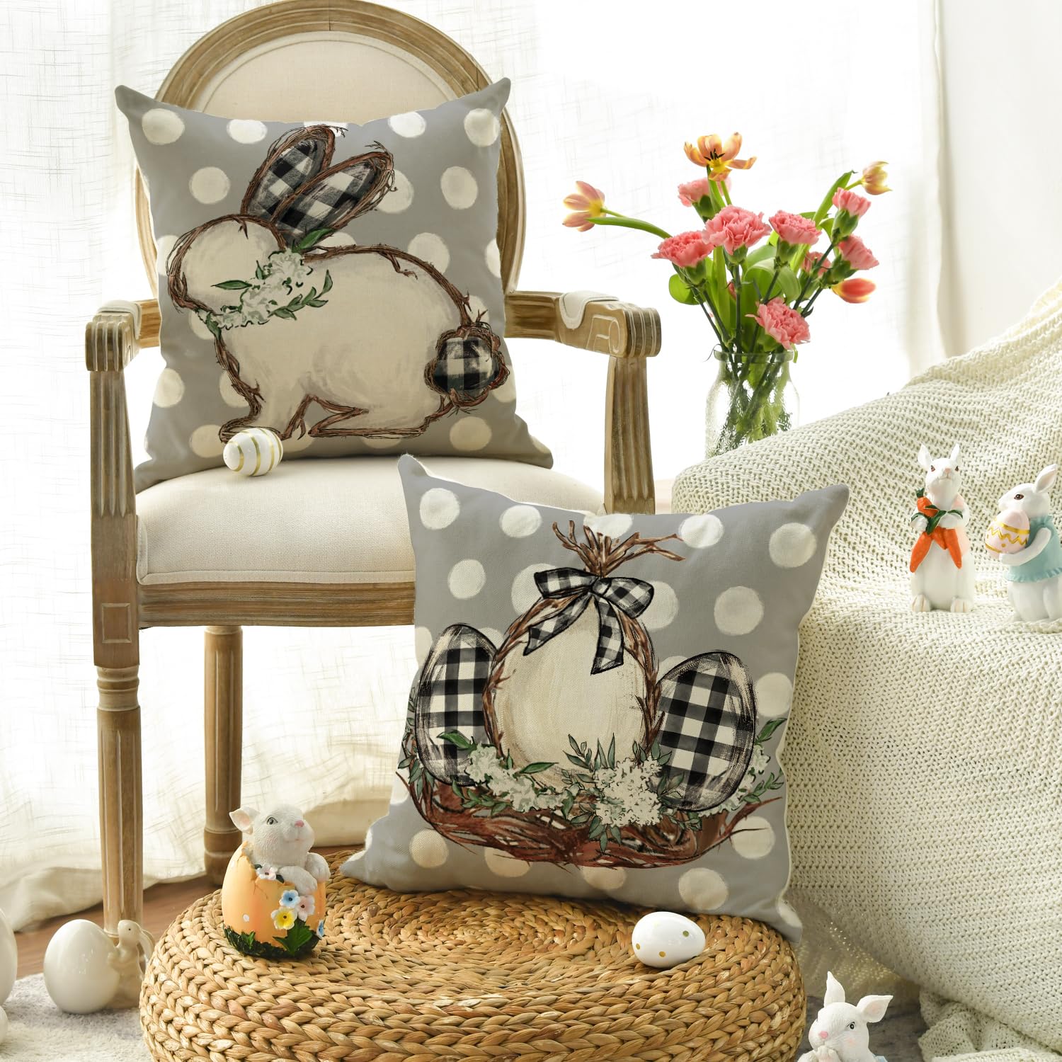 Federe Decorative Pasqua – Set Da 4 Con Uova E Conigli – 45x45 Cm – Rosa – Per Divano E Letto - 2