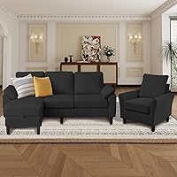 Vista 14 de Juego de sofá de pana de 3 piezas para sala de estar con sofá, otomana de almacenamiento y silla individual