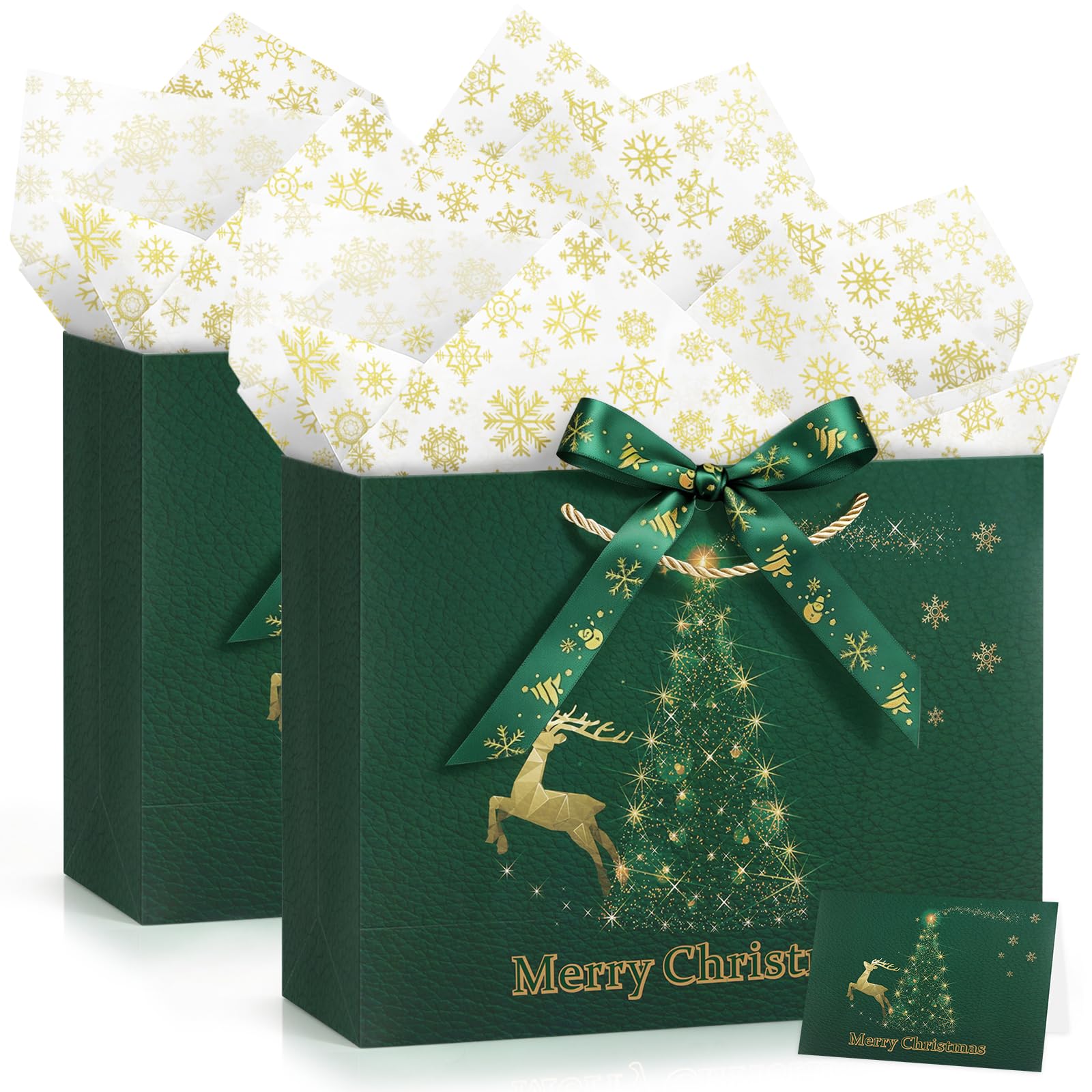 JMANNI 2Pcs Medium Green Christmas Gift Bag for Presents,Chic Xmas Gift Bag โ image 1