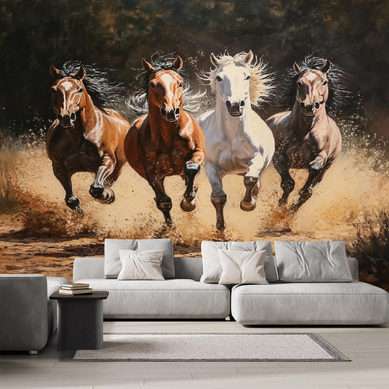 Papier peint panoramique cheval pour rénover un mur de salon ou fond de meuble TV