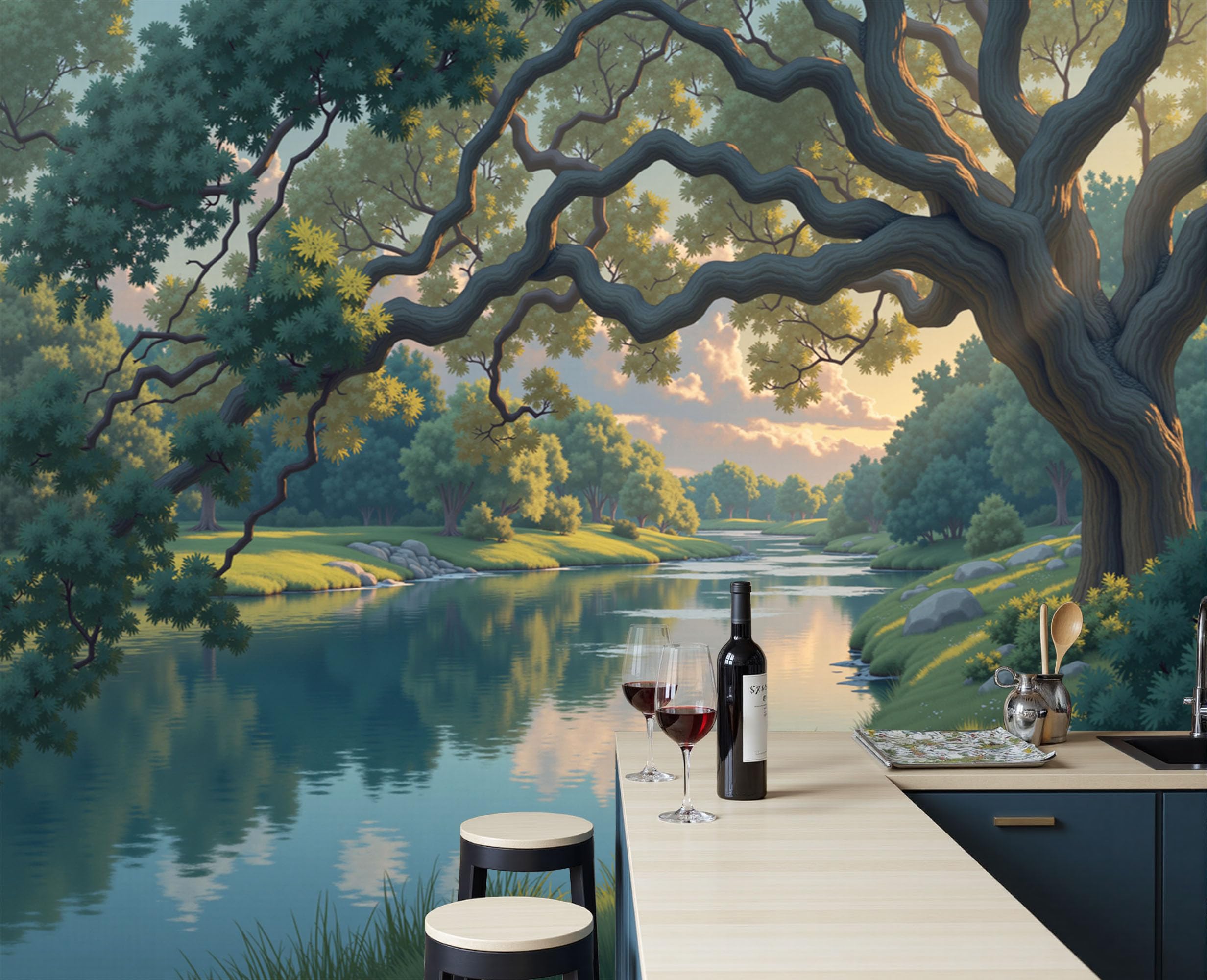 Papier peint panoramique vert forêt tapisserie poster geant mural pour decoration salon