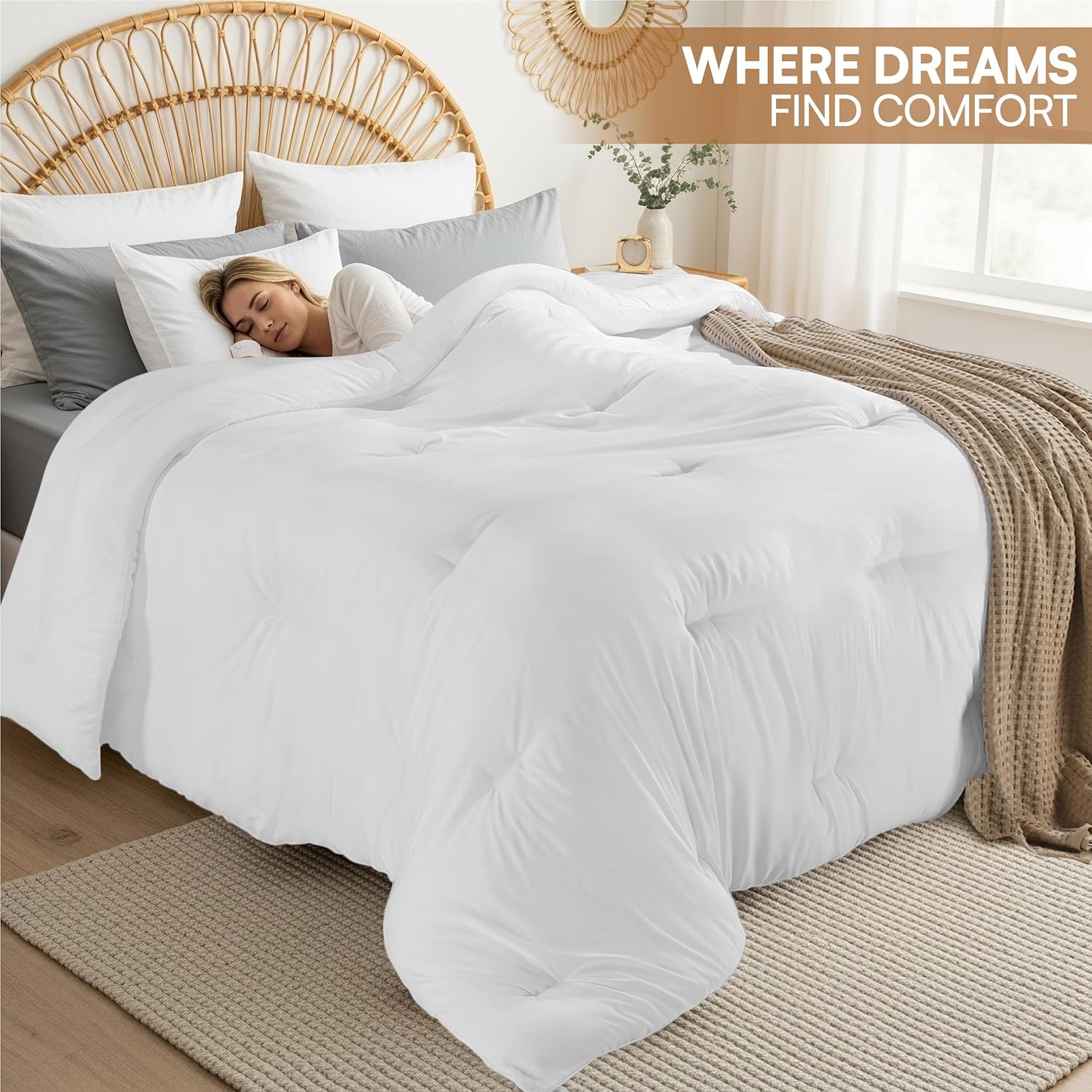 Utopia Bedding Comforters, All Season Duvet Insert, Down Alternative Comforter with Corner Tabs, Machine Washable Bed Comforter (White, King (Pack of 4))