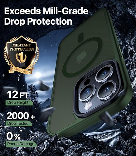 Miniatura 5 de Funda magnética fuerte para iPhone 15 Pro, compatible con MagSafe, probada en caídas de grado militar, a prueba de golpes, delgada, translúcida,