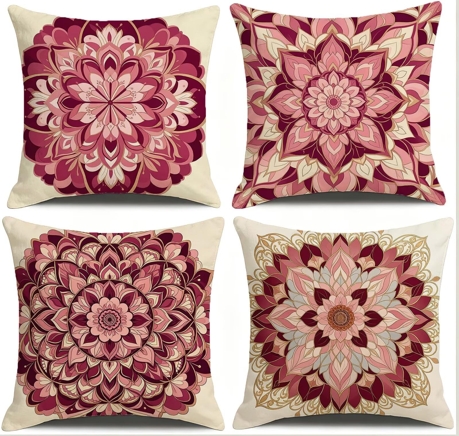 Rosa Federe Cuscini Divano 60x60cm, Cuscini da Esterno Set de 4, Cod-464