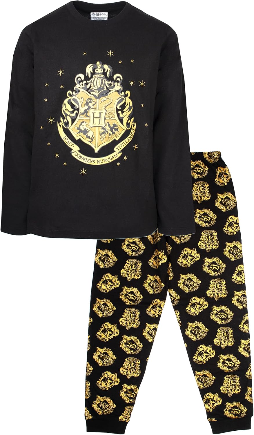 Pyjama Harry Potter Poudlard Pour Homme - Ensemble Gris/Noir En Coton - T-Shirt à Manches Longues Et Pantalon