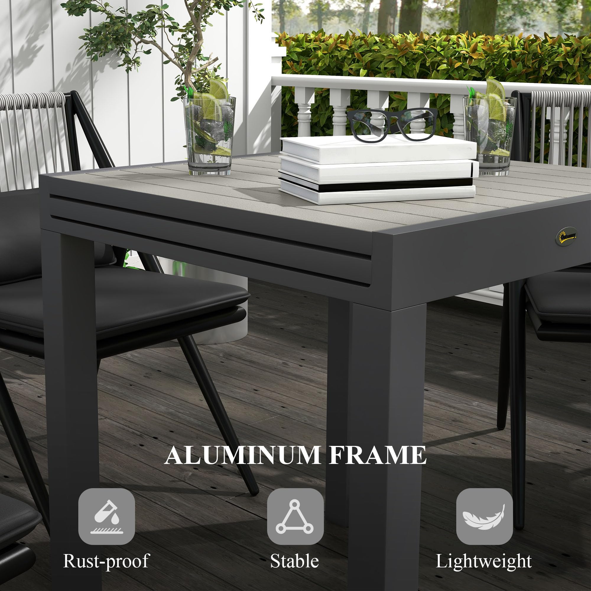 Outsunny Mesa de jardín Mesa de Comedor para 6 Personas Mesa de Patio Extensible Mesa de balcón cargable hasta 70 kg Aluminio Gris 81/162 x 80 x 75 cm