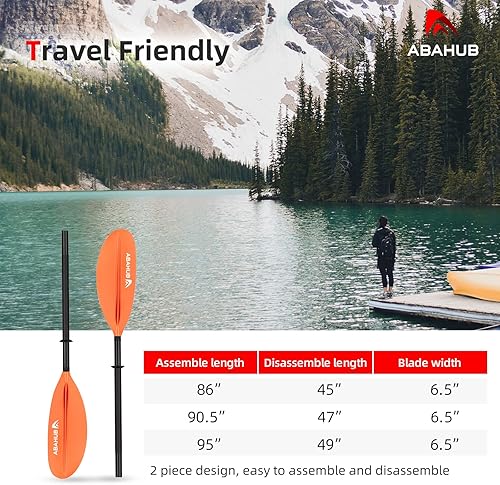 Miniatura 5 de Abahub 1 pala de kayak, remos de kayak de 90.5 pulgadas para canotaje, canoa con correa de remo gratis, eje de aleación de aluminio, cuchillas de