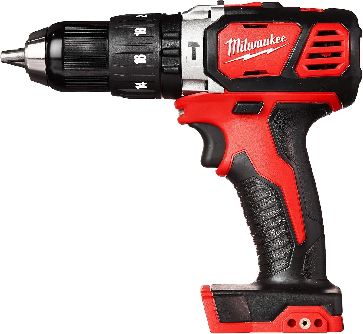 Milwaukee M18 Taladro percutor inalámbrico de iones de litio de 18 voltios y 1/2 pulg. (solo herramienta básica), negro rojo