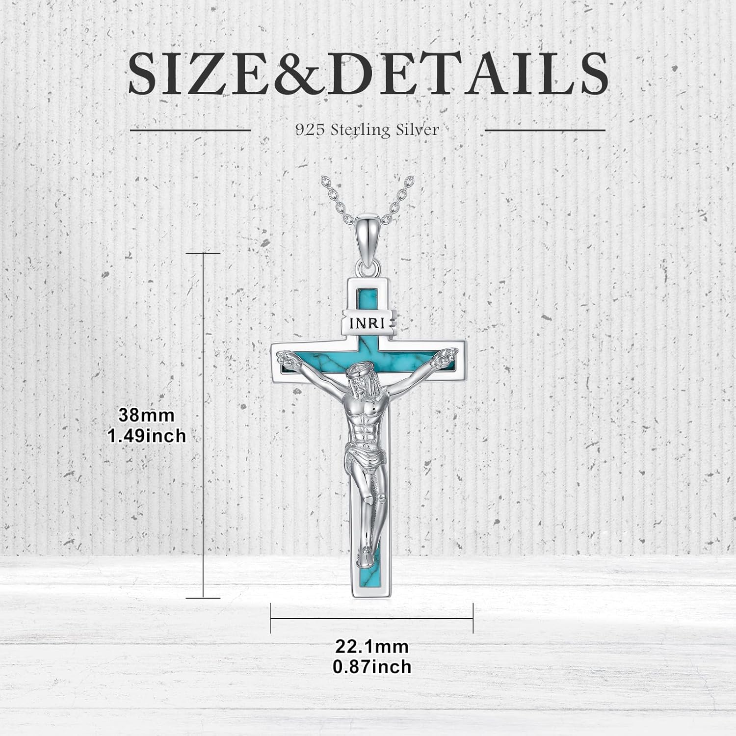Natural Turquoise Crucifix Necklace for Women 925 Sterling Silver Crucifix Pendant with Genuine Turquoise Jewelry Gifts - Image 6