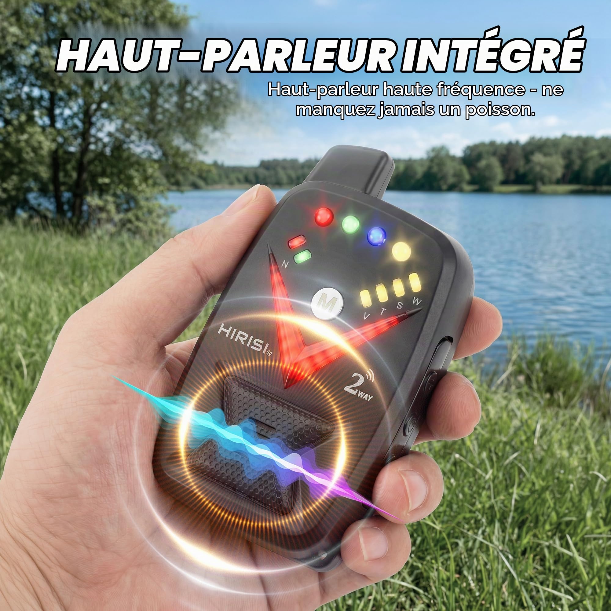 Hirisi Tackle Kit de détecteurs de touche pour carpe avec récepteur radio, qui sert également de télécommande, veilleuse et antivol - Sensibilité de pêche, volume et son réglables.