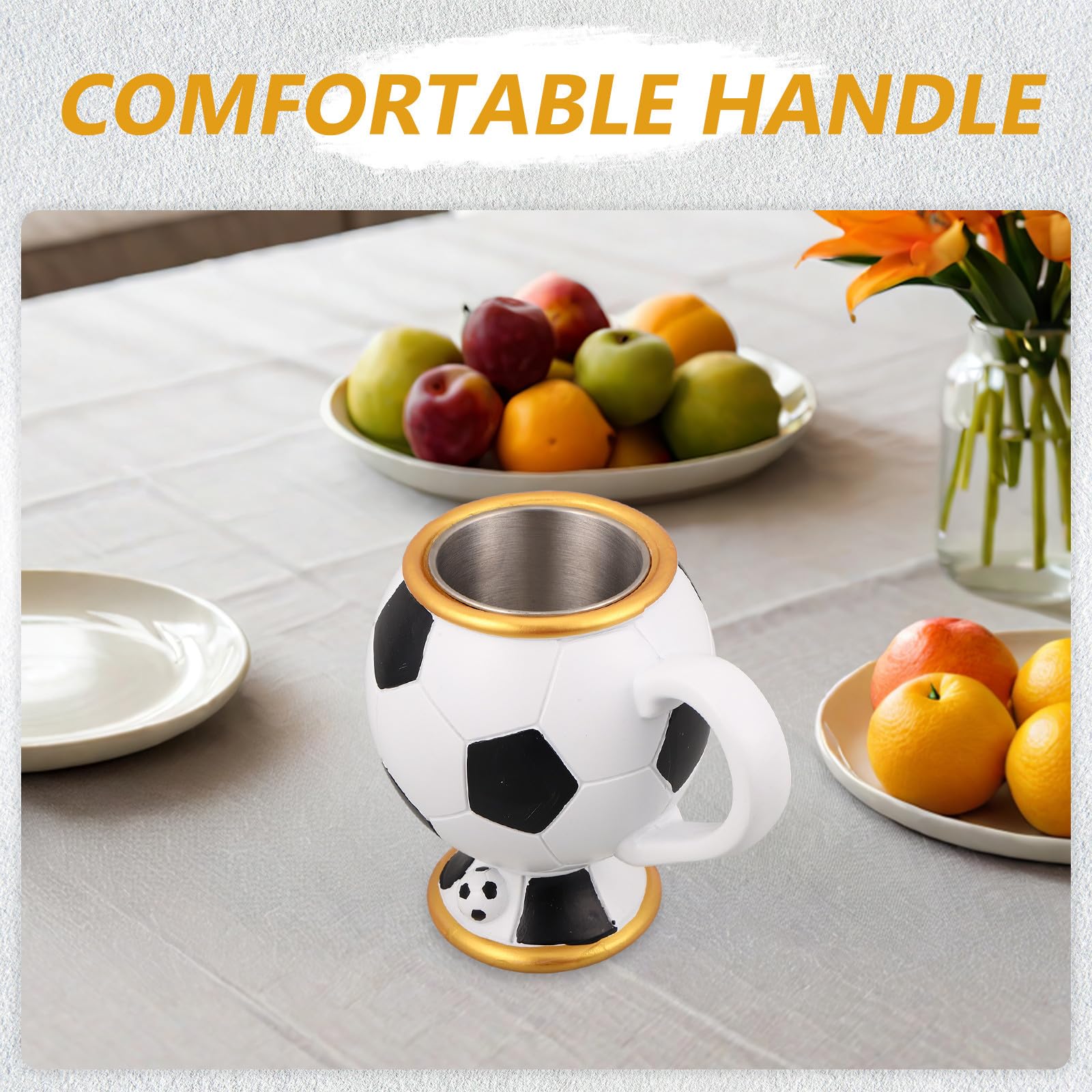 TOYANDONA Tazza da Caffè a Forma di Pallone da Calcio in Resina 420ml con Isolamento e Design Elegante la Festa Mondiale a Casa al Café