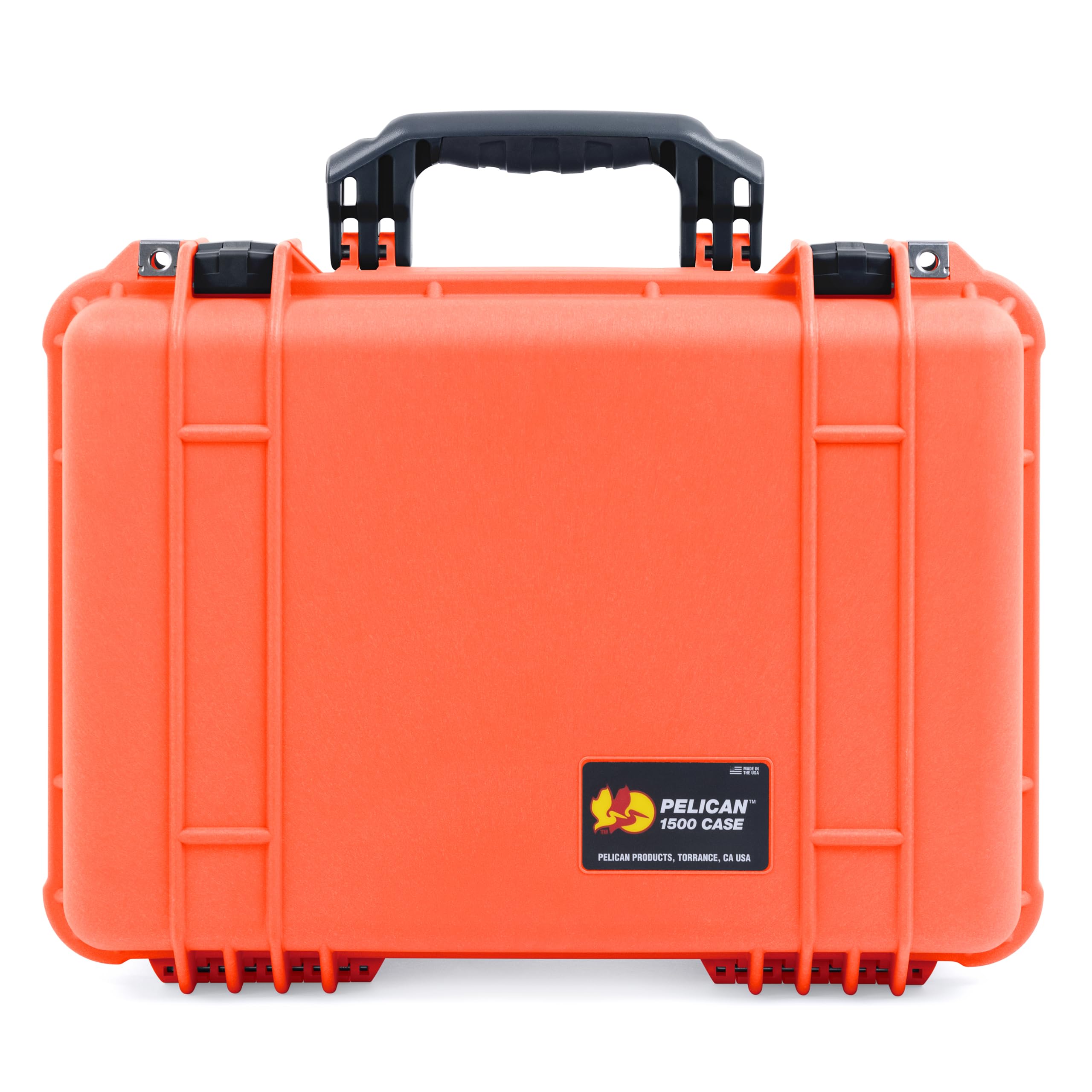 ColorCase Pelican 1500 Case Orange - Medium Size Waterproof Case with TrekPak Divider & Mesh Lid Organizer - Black Handles & Latches