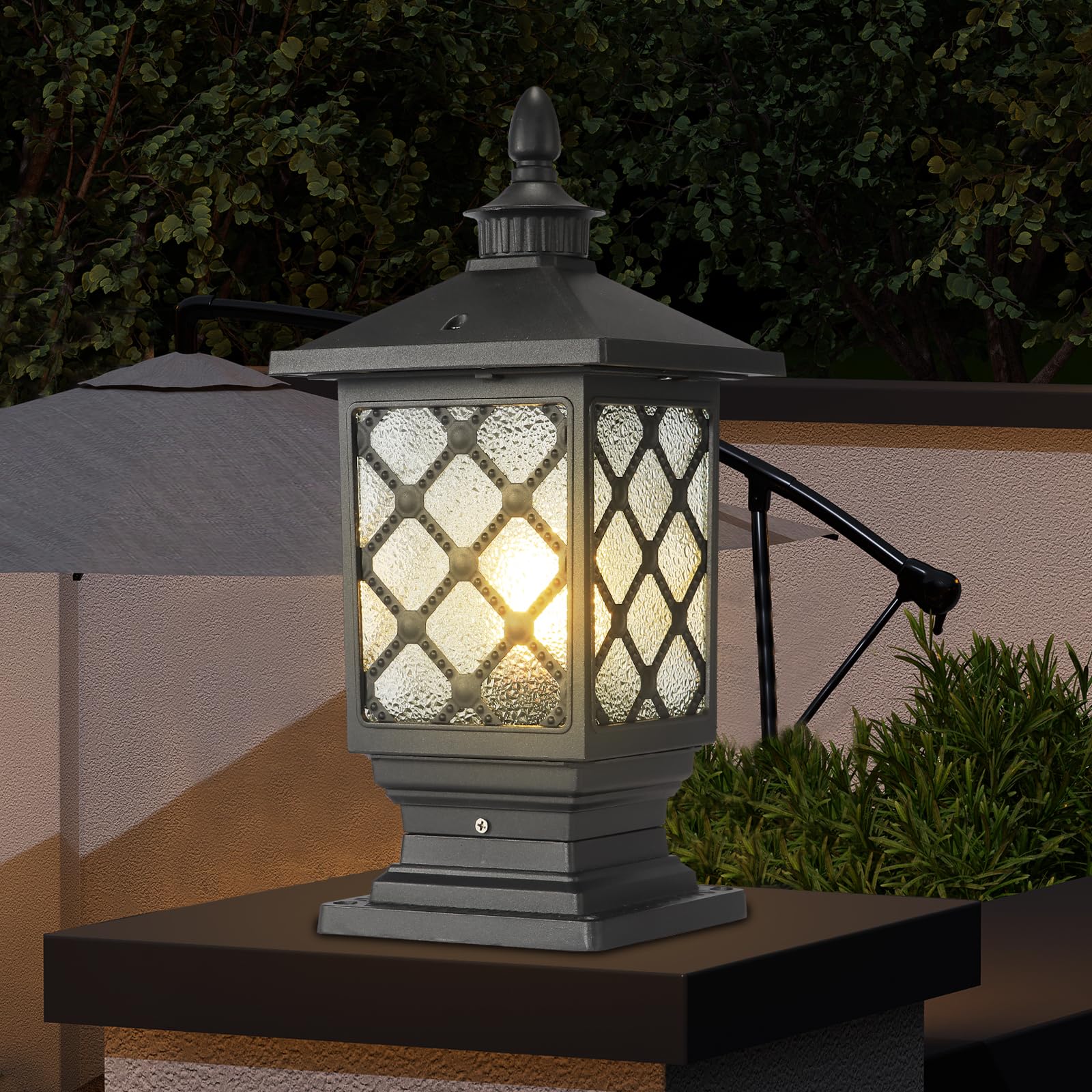 PTOUG Outdoor Post Lights, Outdoor External Patio Landscape Glass Column Lantern E26 Fixture Traditional Waterproof Garden Post Light Aluminum Modern Fence Pillar Lamp