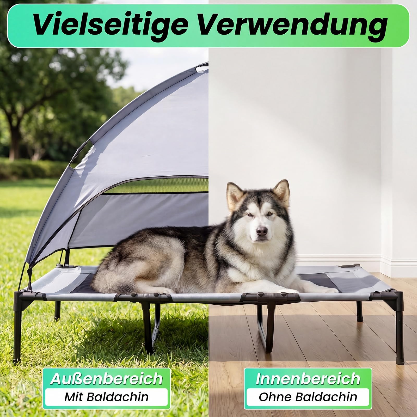 COSTWAY Hundebett mit Baldachin, Hundeliege Garten, Haustier Liegeplatz draußen, Hundesofa Schlafplatz Outdoor, Haustierbett Hund, Katzenliege Katzenbett (122,5 x 91 x 95 cm)
