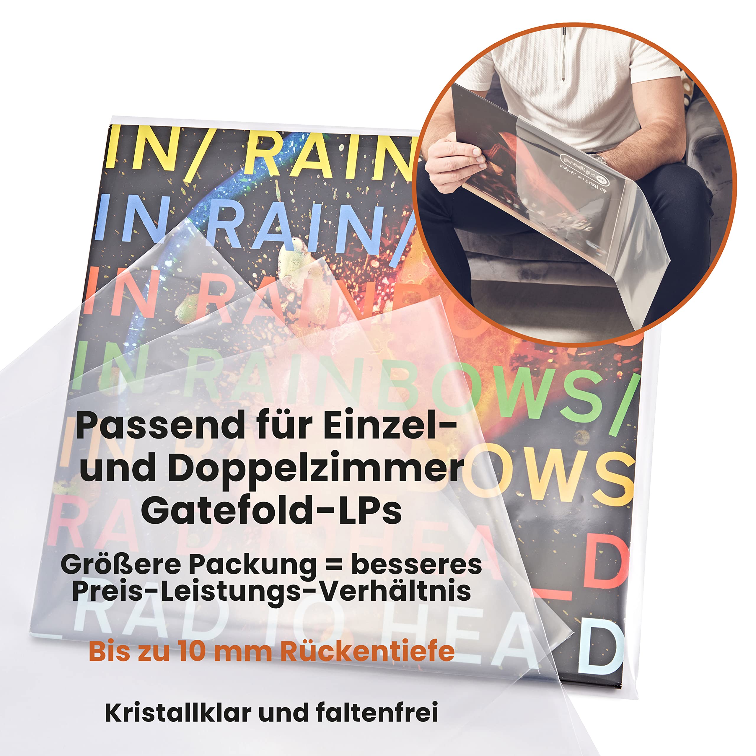 Packung mit 100x12" äußeren Vinylhüllen 33 U/min – kristallklare, faltenfreie und langlebige Schallplattenhüllen stoppt das Verblassen – passend für die meisten Gatefolds und Doppel-LPs