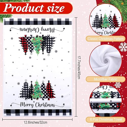 Miniatura 9 de Ganeen 6 paños de cocina de Navidad, paños de cocina decorativos de Navidad, Papá Noel, muñeco de nieve, paseos en trineo Let It Snow Noel, lindos