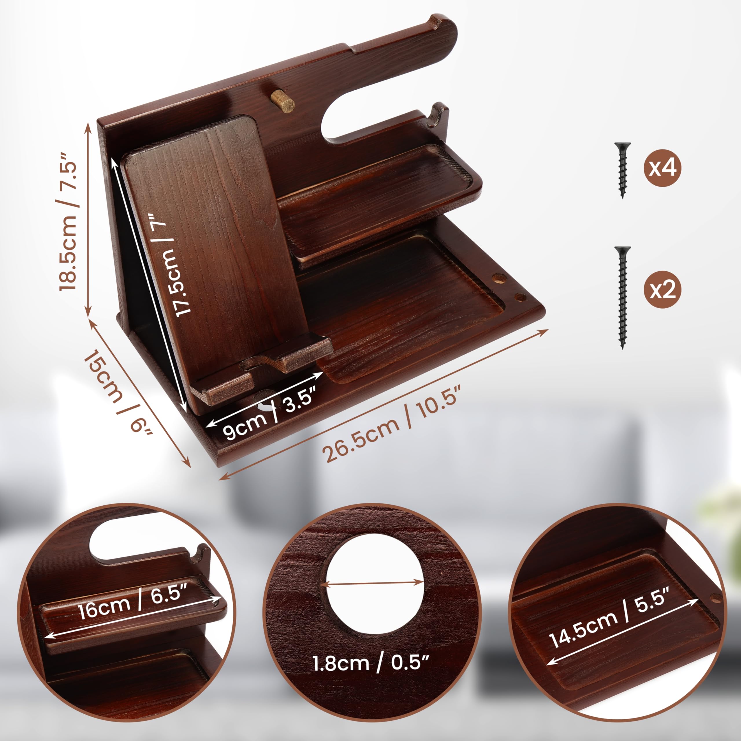 Belle Vous Support Telephone en Bois Marron Foncé - Table de Nuit et Table de Chevet - Vide Poche pour Portefeuille, Montre, Clés et Gadgets - Cadeau Anniversaire Homme, Père