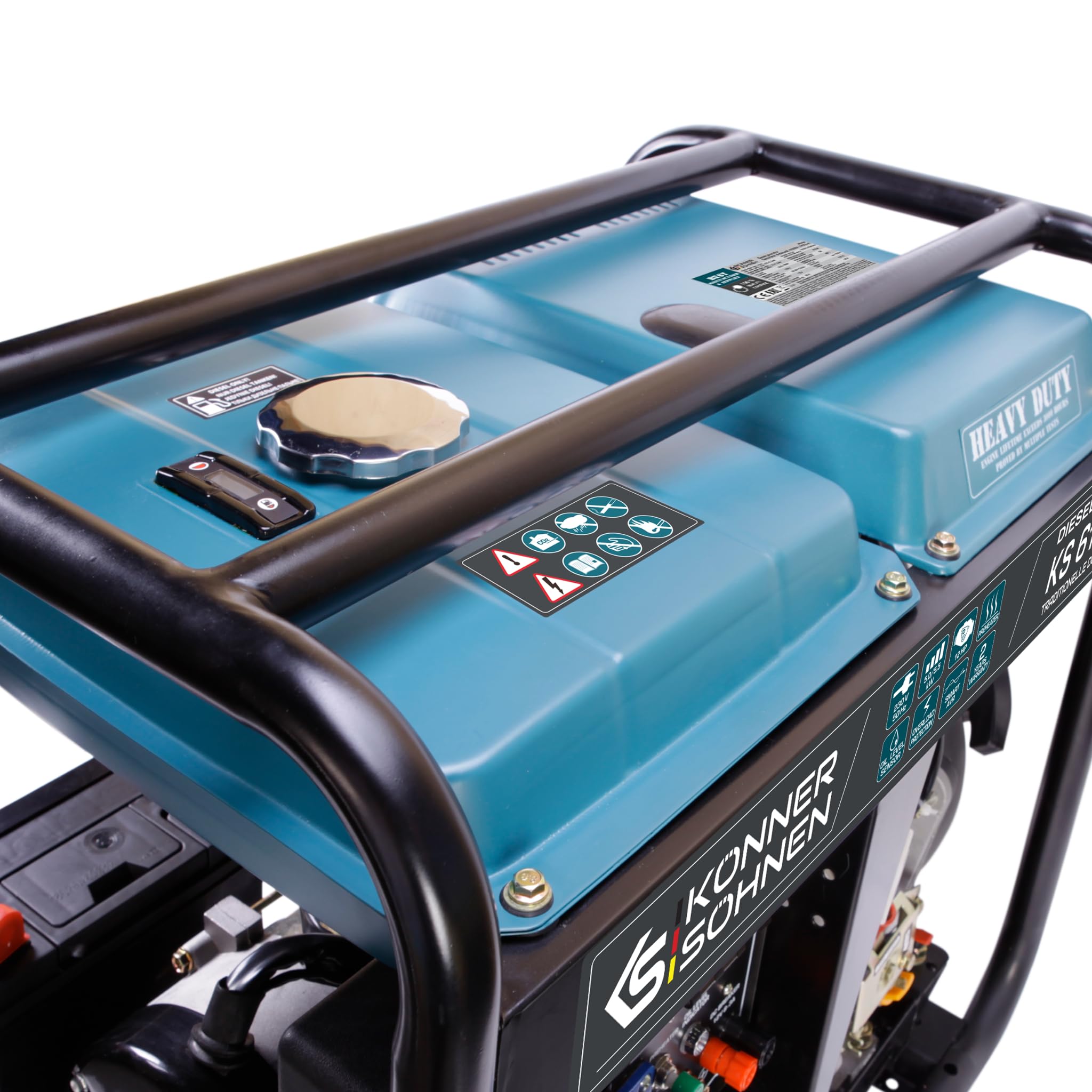 Könner & Sönen KS 6100HDE generator prądu, 12 KM 4-suwowy silnik diesla, miedź, E-start, podgrzewacz wstępny, automatyczny regulator napięcia, wyświetlacz, 5500 W, generator do użytku prywatnego i