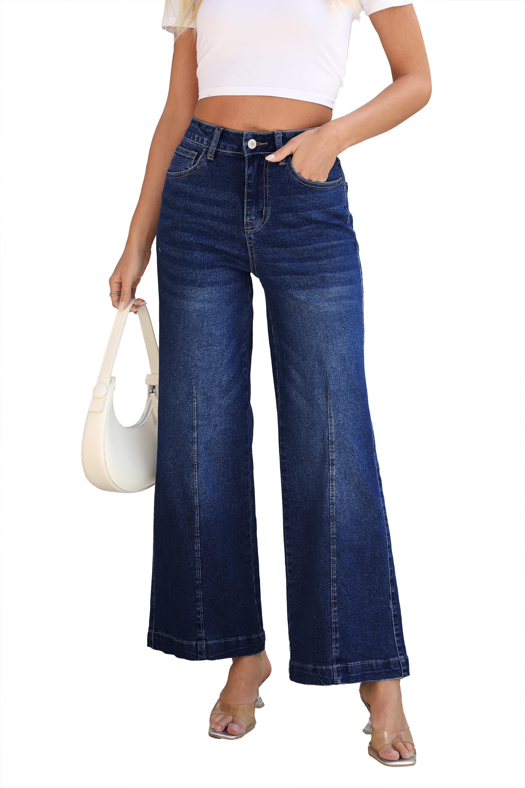 Lunaaevi Women High Rise Flared Jeans Straight Leg Jeans for Women Trendy Mom Baggy Wide Leg Denim Pants