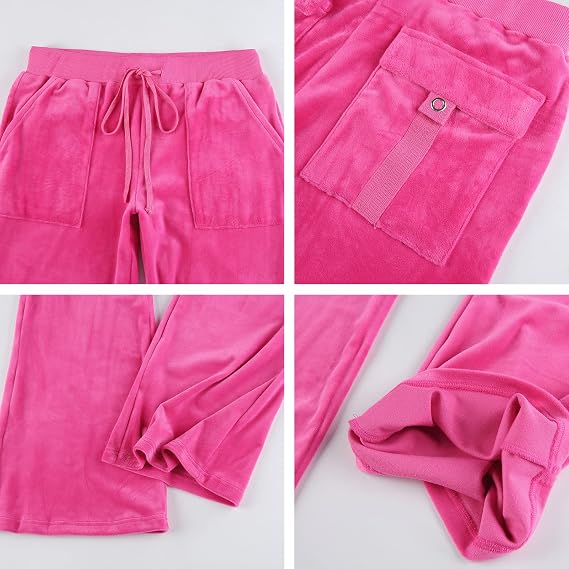 Women's Long Sleeve Zipper Hoodie Cropped Jacket and Sweatpants Y2K 2 Piece Velour Tracksuit Set