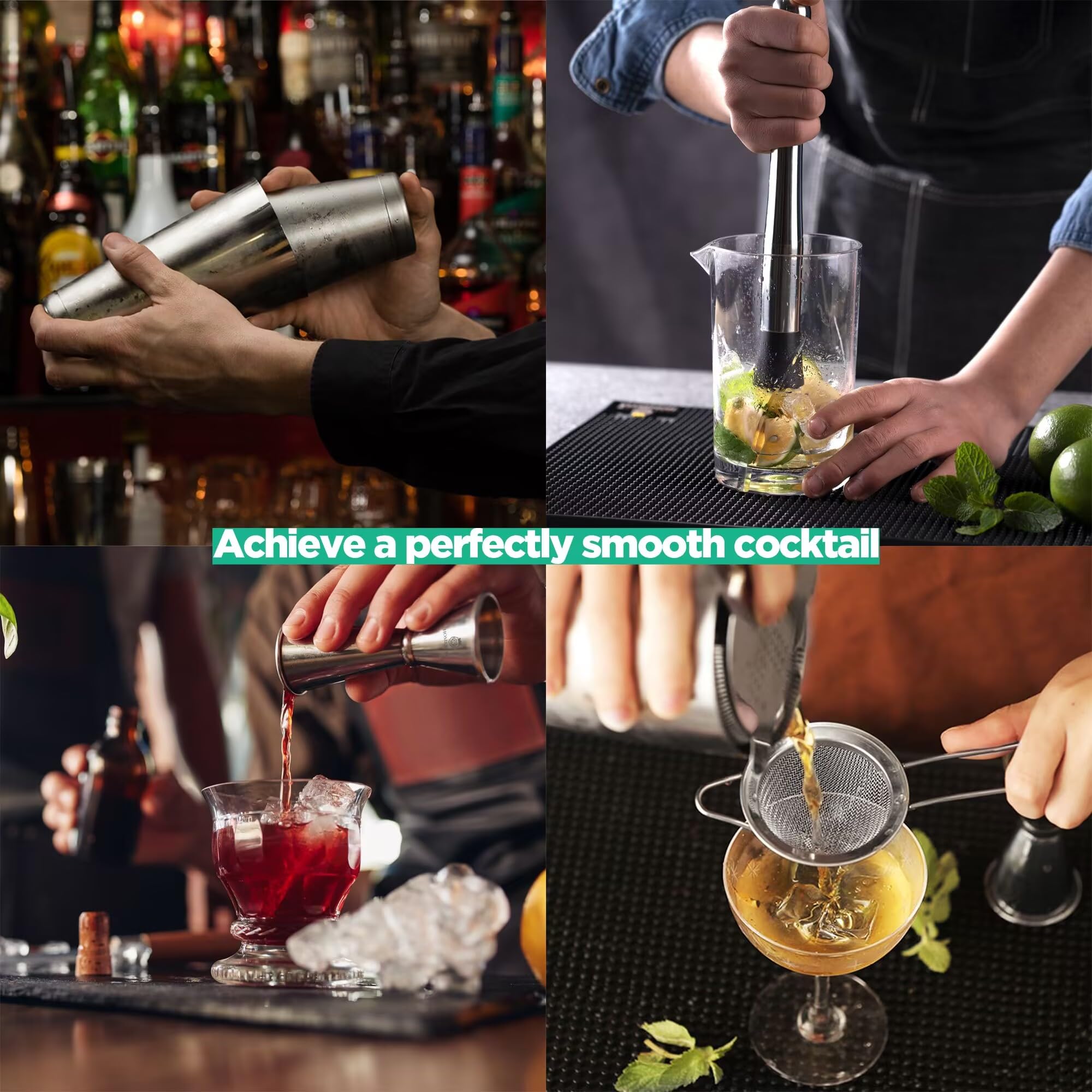 Homestia Set di 9 pezzi Boston Shaker in acciaio inossidabile Accessori per carrelli: Shaker Boston Shaker, Jigger, cucchiaio da bar... Shakers per bevande alcoliche