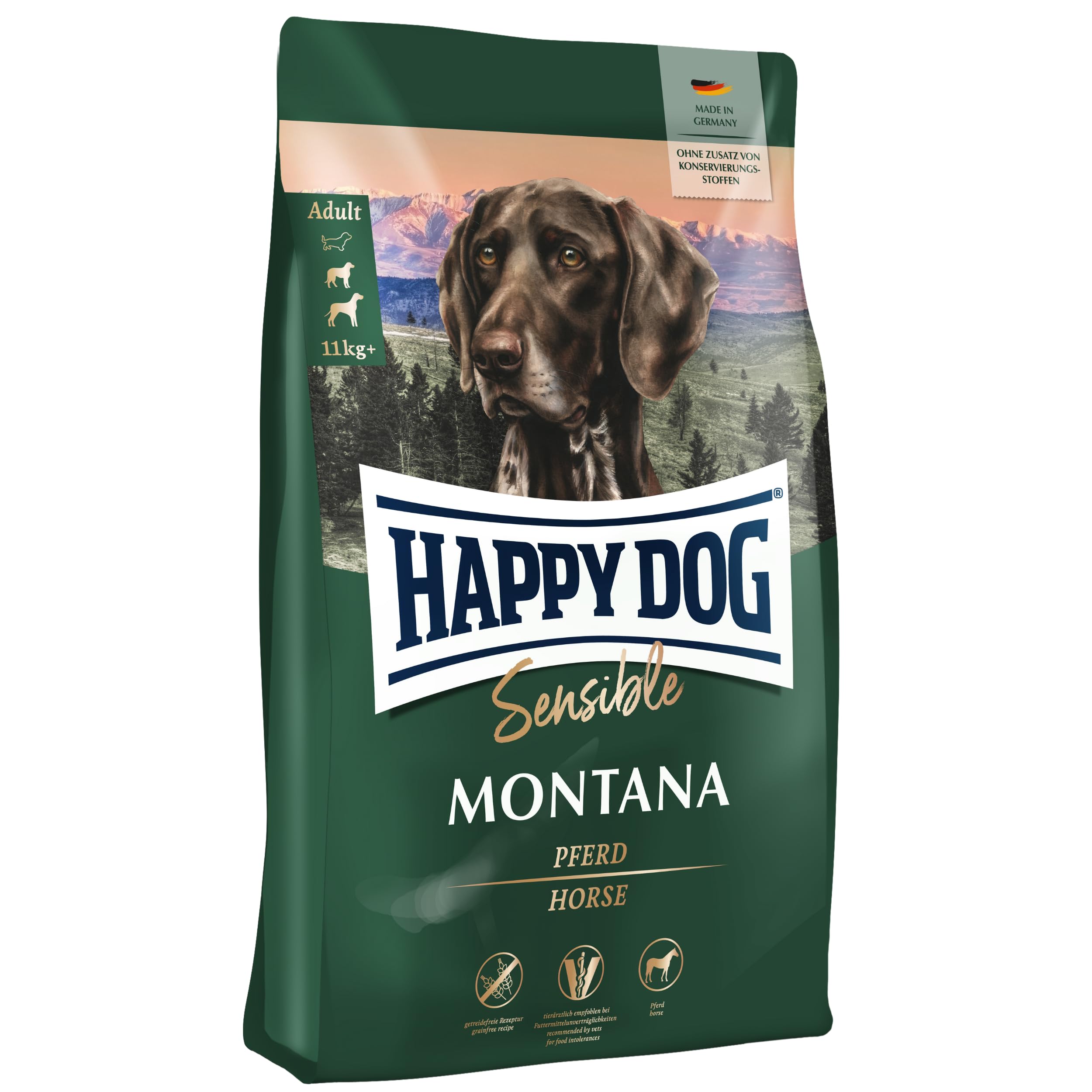 Happy Dog Supreme Sensible Montana 1 kg – Grain‑Free Horse & Potato Dry Dog Food for Sensitive Adult Dogs