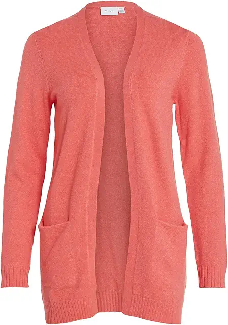 Vila Damen Viril Open Langarm Strick Cardigan mit Kragen