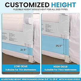 TotCraft FlexGuard Adjustable Length & Height Bed Rail for Toddlers - Fits Twin, Full, Queen & King Beds - 35.5 or 59 Two Fixed Lengths - 14 Height Levels - ASTM Certified Kids Safety Guard (White)