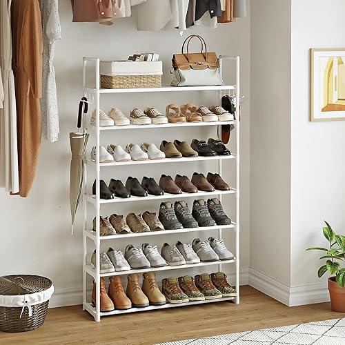 Miniatura 2 de Zapatero blanco de 7 niveles, organizador de zapatos para armario, 28-32 pares de estantes apilables de metal para entrada para garaje, tubos de