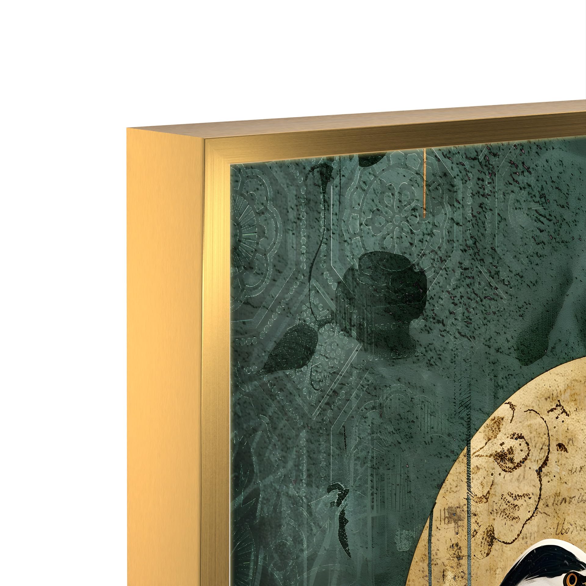 STYLER Bild Golden Sun 50x70 cm mit goldenem Rahmen – Luxuriöses Wandbild für Ihr Zuhause – Reiher Gold Dunkelgrün Modern Minimalistisch Deko