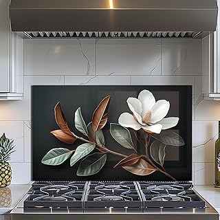 Evgosm Tempered Glass Backsplash for Kitchen, Flowers Stove Splashback, Glass Backsplash, Used for Kitchen